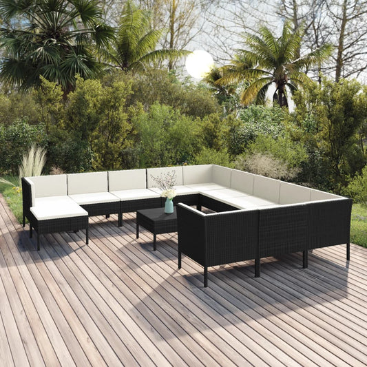 13-tlg. Garten-Lounge-Set mit Auflagen Poly Rattan Schwarz  112669