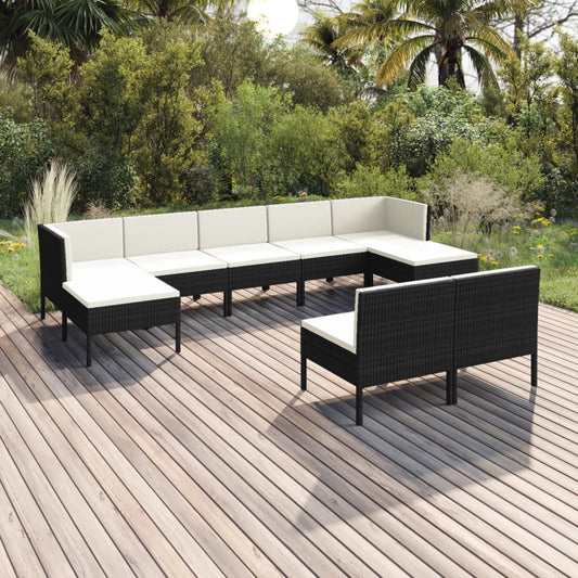 9-tlg. Garten-Lounge-Set mit Auflagen Poly Rattan Schwarz 112785