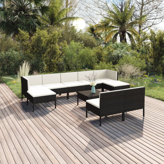 10-tlg. Garten-Lounge-Set mit Auflagen Poly Rattan Schwarz  112776