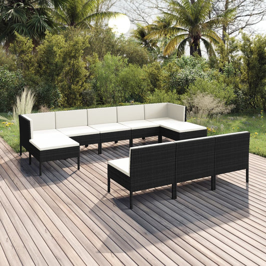 10-tlg. Garten-Lounge-Set mit Auflagen Poly Rattan Schwarz 105613