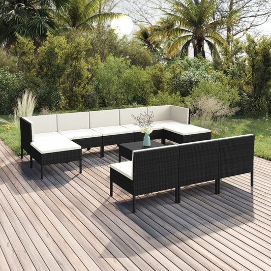 11-tlg. Garten-Lounge-Set mit Auflagen Poly Rattan Schwarz 112612