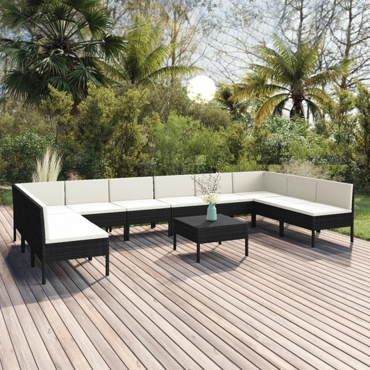 11-tlg. Garten-Lounge-Set mit Auflagen Poly Rattan Schwarz  105606