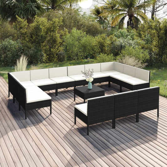 14-tlg. Garten-Lounge-Set mit Auflagen Poly Rattan Schwarz  110523