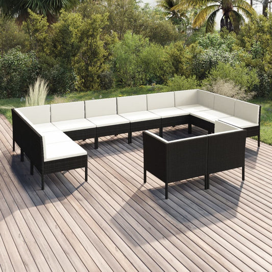 12-tlg. Garten-Lounge-Set mit Auflagen Poly Rattan Schwarz  112595