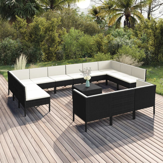 14-tlg. Garten-Lounge-Set mit Auflagen Poly Rattan Schwarz  112576