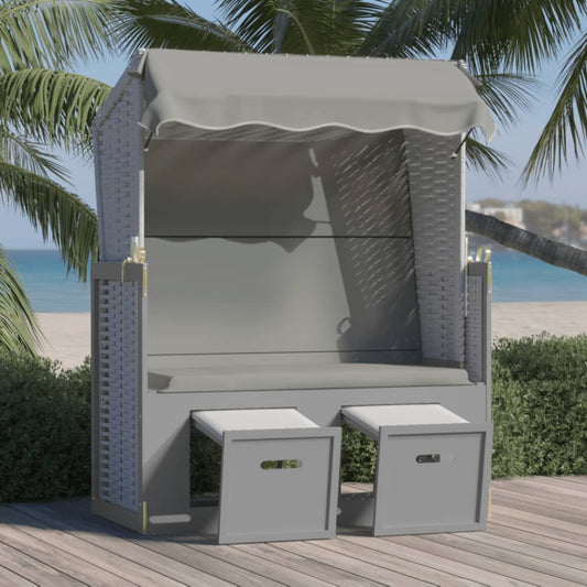 Strandkorb mit Dach Poly Rattan und Massivholz Grau 101110