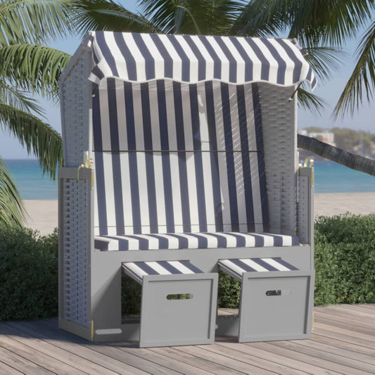 Strandkorb mit Dach Poly Rattan und Massivholz Blau & Weiß 102279