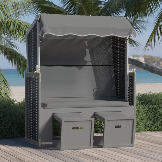 Strandkorb mit Dach Poly Rattan & Massivholz Anthrazit Schwarz 102280