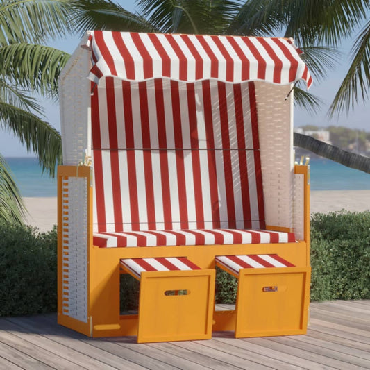 Strandkorb mit Dach Poly Rattan und Massivholz Rot & Weiß 102284