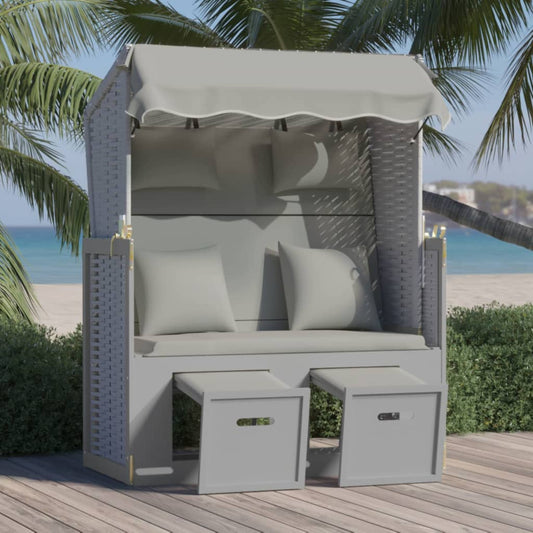 Strandkorb mit Kissen Poly Rattan und Massivholz Grau 112590