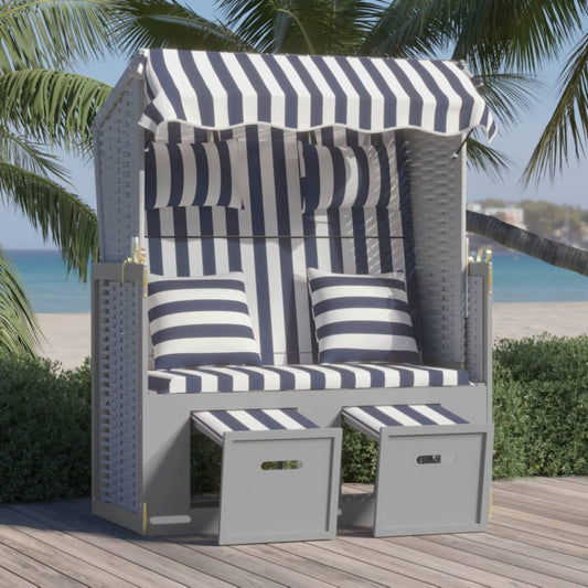 Strandkorb mit Kissen Poly Rattan und Massivholz Blau & Weiß 112662