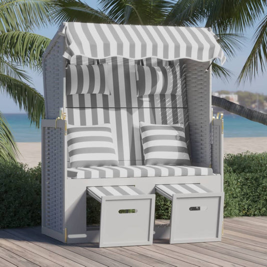 Strandkorb mit Kissen Poly Rattan und Massivholz Grau & Weiß 115224