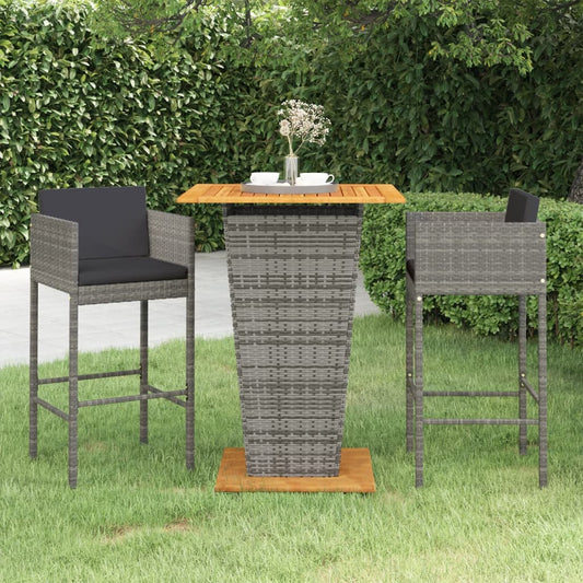 3-tlg. Gartenbar-Set mit Kissen Poly Rattan Grau 107706