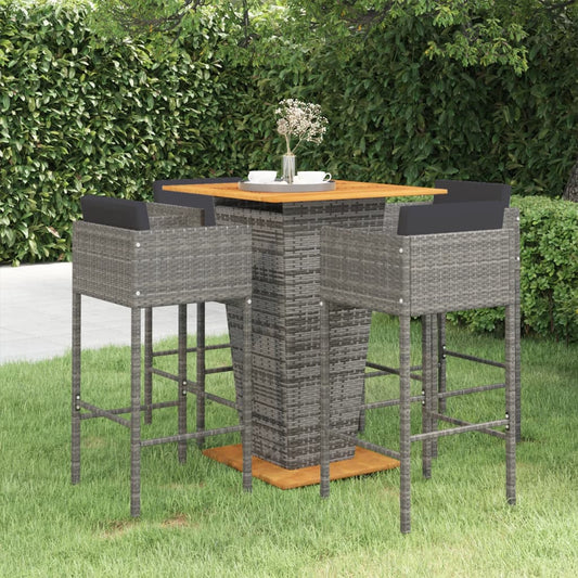 5-tlg. Gartenbar-Set mit Kissen Poly Rattan Grau 107707