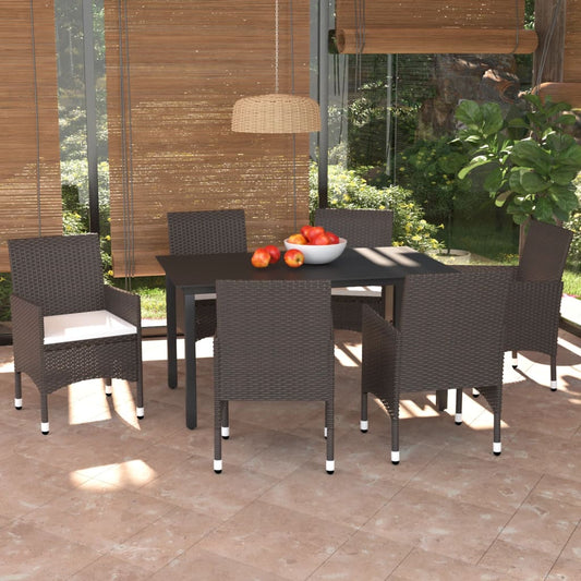 7-tlg. Garten-Essgruppe mit Kissen Poly Rattan Braun 114277