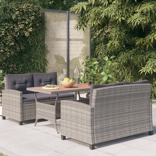 3-tlg. Garten-Essgruppe Poly Rattan & Massivholz Akazie 112613