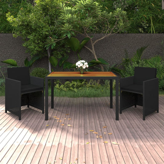 3-tlg. Garten-Essgruppe mit Kissen Poly Rattan Schwarz 113002