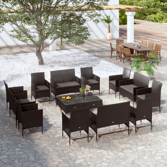 16-tlg. Garten-Lounge-Set mit Auflagen Poly Rattan Schwarz 99269