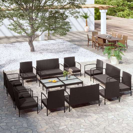 16-tlg. Garten-Lounge-Set mit Auflagen Poly Rattan Schwarz 98700