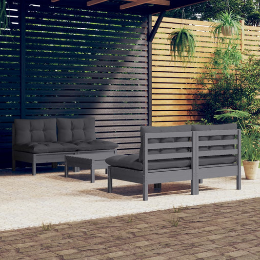 5-tlg. Garten-Lounge-Set mit Anthrazit Kissen Kiefernholz 120785