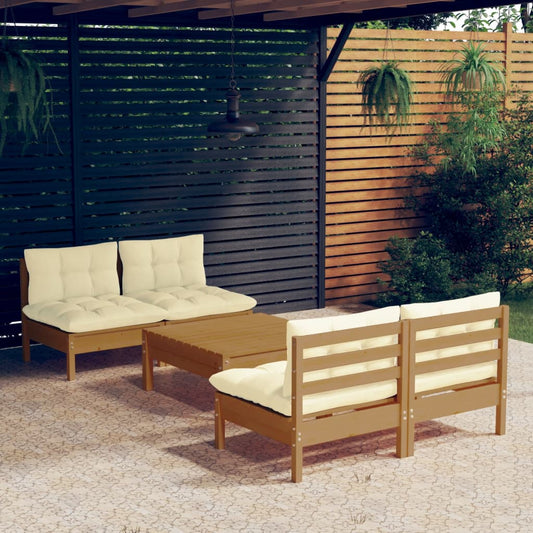 5-tlg. Garten-Lounge-Set mit Creme Kissen Kiefernholz 112803