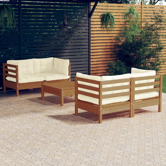 5-tlg. Garten-Lounge-Set mit Creme Kissen Kiefernholz 114046