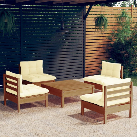 5-tlg. Garten-Lounge-Set mit Creme Kissen Kiefernholz 112811