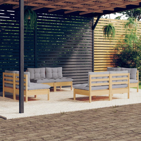 8-tlg. Garten-Lounge-Set mit Grauen Kissen Kiefernholz 112943