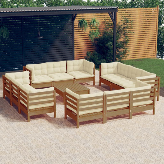 13-tlg. Garten-Lounge-Set mit Creme Kissen Kiefernholz 113023