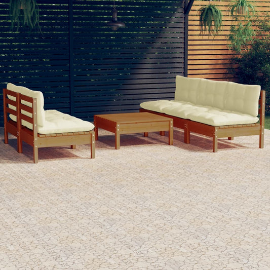 6-tlg. Garten-Lounge-Set mit Creme Kissen Kiefernholz 112744