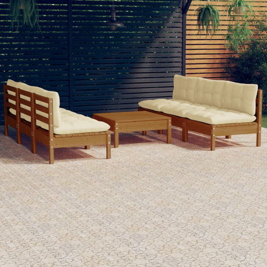 7-tlg. Garten-Lounge-Set mit Creme Kissen Kiefernholz 112634