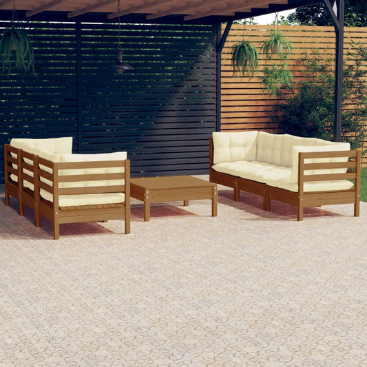 7-tlg. Garten-Lounge-Set mit Creme Kissen Kiefernholz 112743