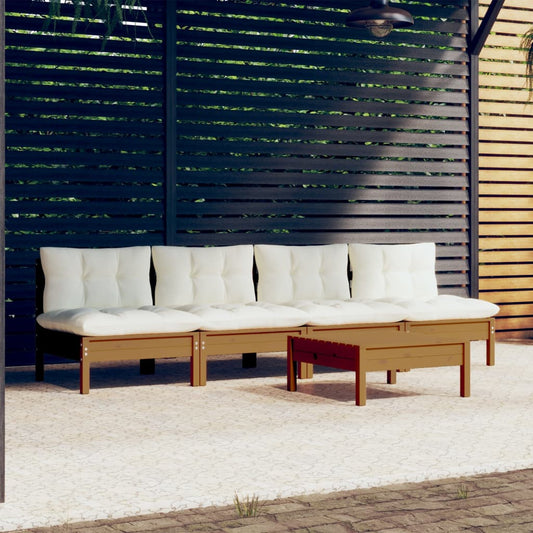 5-tlg. Garten-Lounge-Set mit Creme Kissen Kiefernholz 112848