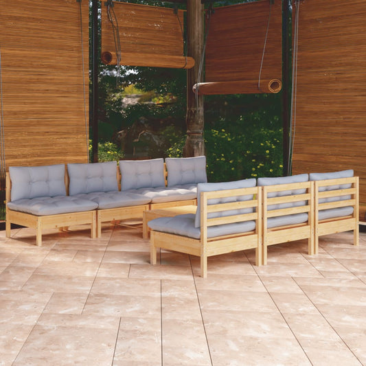 8-tlg. Garten-Lounge-Set mit Grauen Kissen Kiefernholz 112936