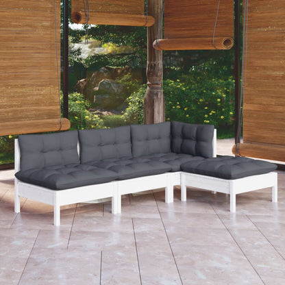 4-tlg. Garten-Lounge-Set mit Kissen Weiß Kiefernholz 120295