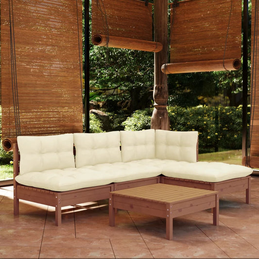 5-tlg. Garten-Lounge-Set mit Kissen Honigbraun Kiefernholz 118009