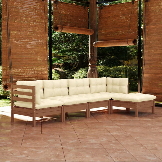 5-tlg. Garten-Lounge-Set mit Kissen Honigbraun Kiefernholz 112935