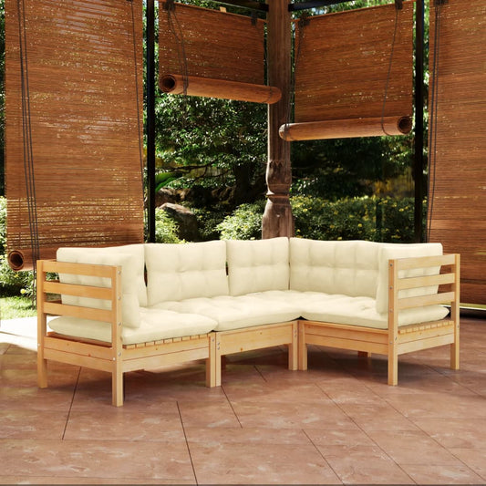 4-tlg. Garten-Lounge-Set mit Creme Kissen Kiefernholz 120911