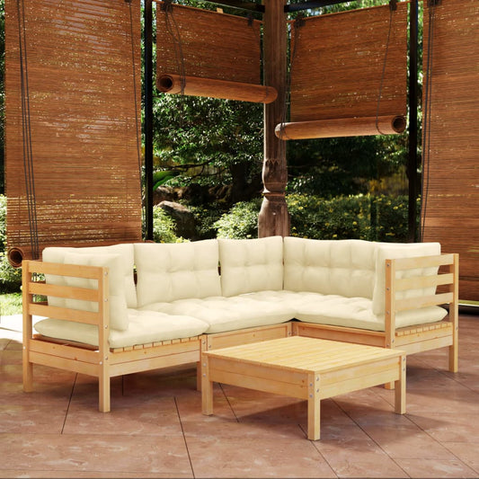 5-tlg. Garten-Lounge-Set mit Creme Kissen Kiefernholz 120920