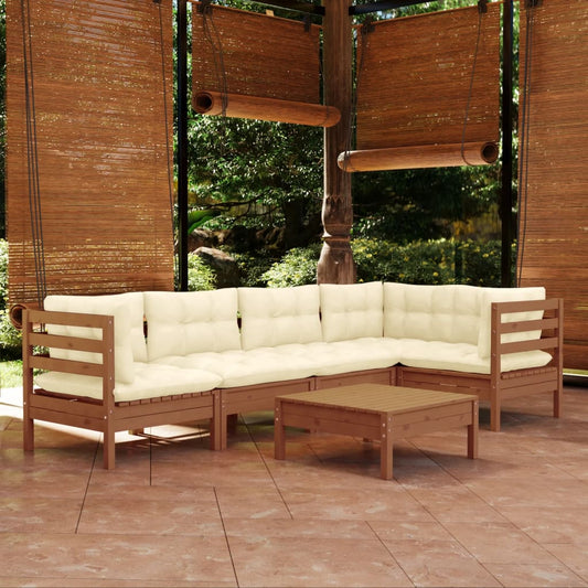 6-tlg. Garten-Lounge-Set mit Kissen Honigbraun Kiefernholz 118099