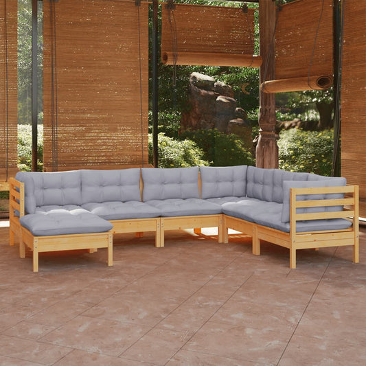 7-tlg. Garten-Lounge-Set mit Grauen Kissen Kiefer Massivholz 106588