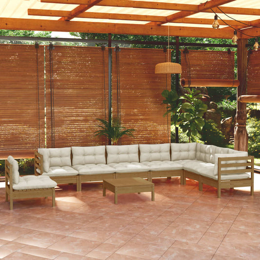 9-tlg. Garten-Lounge-Set mit Kissen Honigbraun Kiefernholz 118079