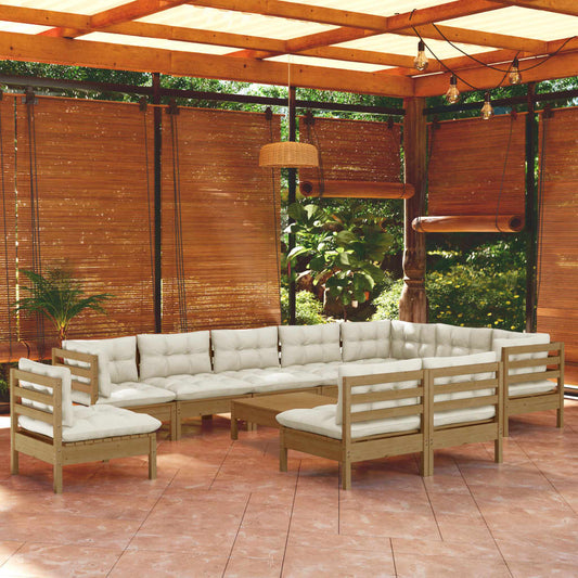 11-tlg. Garten-Lounge-Set mit Kissen Honigbraun Kiefernholz 118267