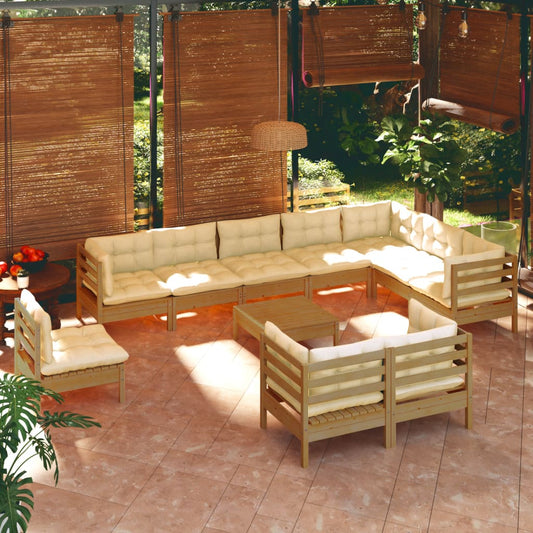 11-tlg. Garten-Lounge-Set mit Kissen Honigbraun Kiefernholz 117988