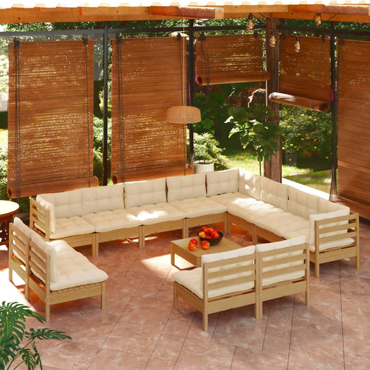 13-tlg. Garten-Lounge-Set mit Kissen Honigbraun Kiefernholz 98765