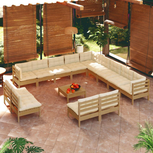 14-tlg. Garten-Lounge-Set mit Kissen Honigbraun Kiefernholz 98770