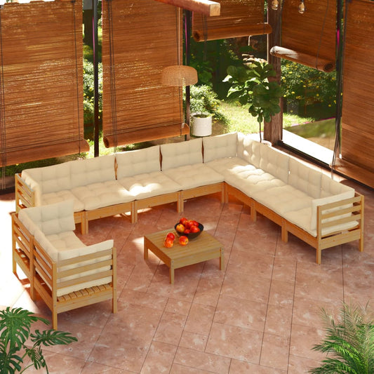 11-tlg. Garten-Lounge-Set mit Kissen Honigbraun Kiefernholz 98792