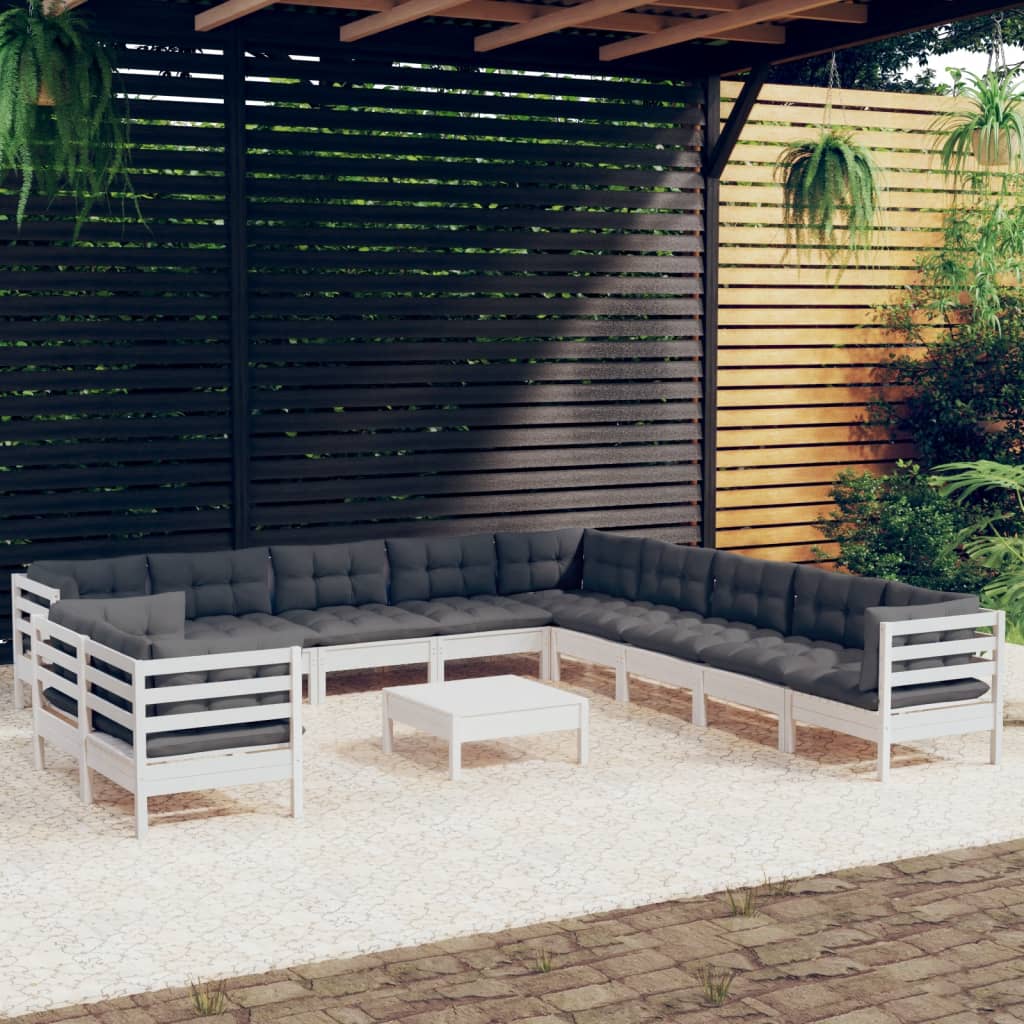 12-tlg. Garten-Lounge-Set mit Kissen Weiß Massivholz Kiefer 118217