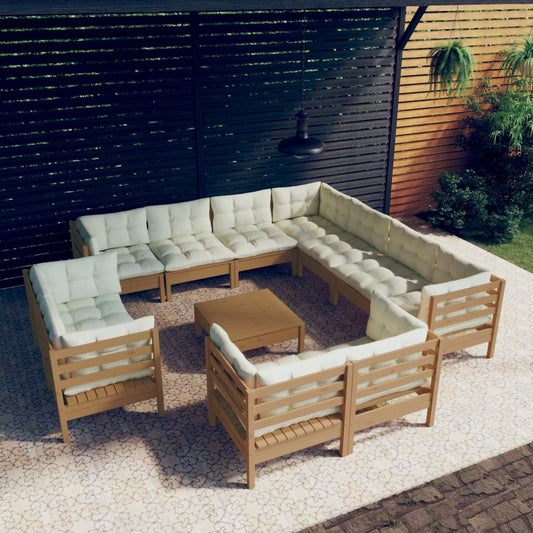 12-tlg. Garten-Lounge-Set mit Kissen Honigbraun Kiefernholz 118280