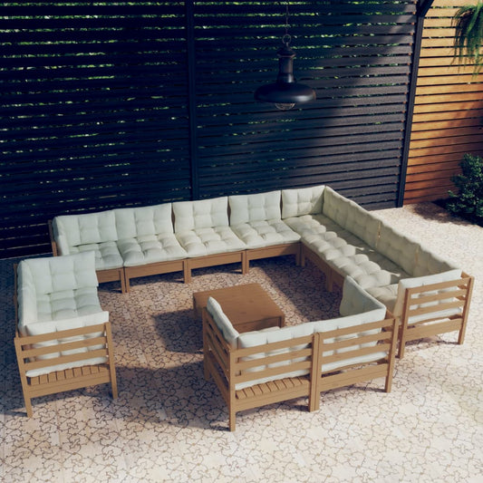 13-tlg. Garten-Lounge-Set mit Kissen Honigbraun Kiefernholz 118017